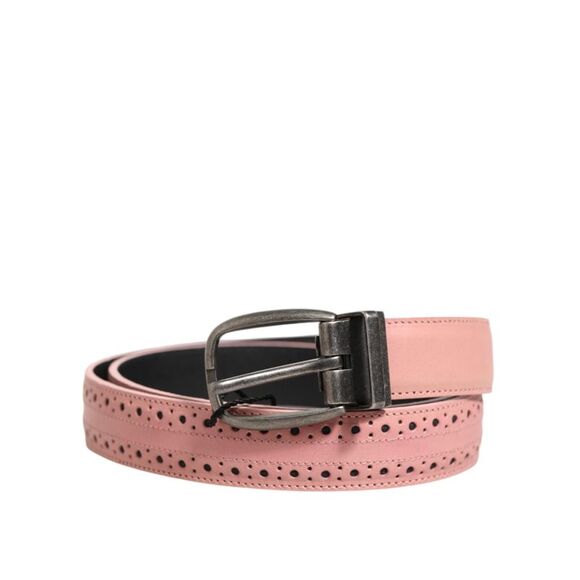 Dolce & Gabbana Pink Leather Perforated Detailing Buckle Men's Belt